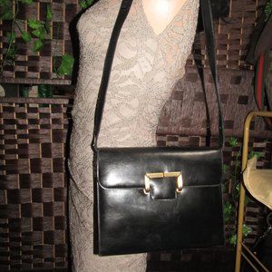 VINTAGE CHRISTIAN DIOR BLACK LEATHER SHOULDER BAG